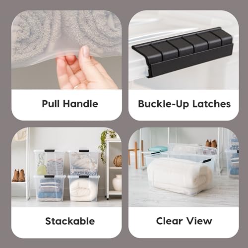 IRIS USA 72 QT Plastic Storage Box with Lid and Latches - 8 Pack - BPA-Free, See-Through Organizing Solution, Durable Nestable Stackable Containers, Secure Pull Handle - Clear - Image 4