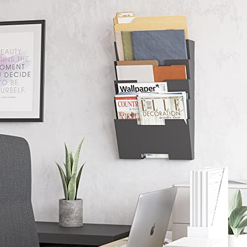 Wallniture Lisbon Metal Wall File Holder Organizer, 5-Tier File Folders Letter Size Magazine Holder and Office Decor, Gray - Image 5