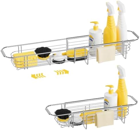 DELLAN Over The Sink Caddy, Expandable Kitchen Sink Caddy Sponge Holder by DELLAN