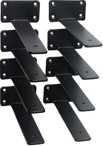 8 Pack - 7 inch Black Hidden L Shelf Bracket (1/5 Inch Thicked) Iron Floating Shelf Brackets Rustic Industrial Metal Brackets for Shelf Support by MHMYDZ