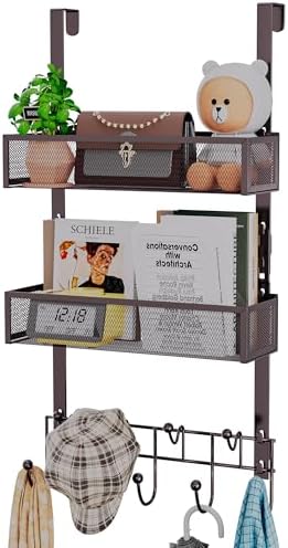 HapiRm Over The Door Hanger with Coat Hooks and 2 Baskets, Rustproof & Waterproof Over The Door Hooks, Storage Organizer for Hats, Bathroom, Kitchen, Bedroom - Bronze by HapiRm
