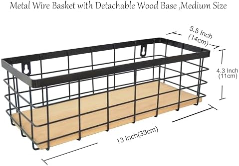 ShabbyDecor Detachable Wood Base Wire Basket tabletop or wall mount, Medium - Image 2