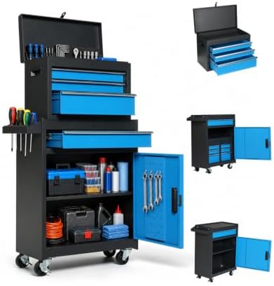 Winado 4-Drawer Rolling Tool Chest, 2-in-1 Storage Toolbox, Blue & Black by Winado