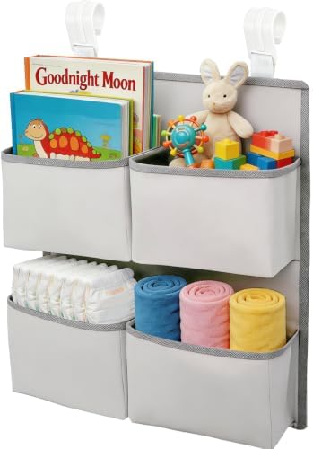 Hanging Diaper Organizer for Crib/Playard/Bassinet/Playpen – Hold 80+ Diapers - Changing Table Diaper Holder - Hanging Diaper Storage Stacker Nursery Caddy Organizer for Newborns (Silver-gray) by KIKJOK