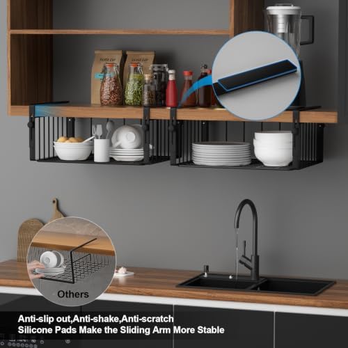AmonHouseware 2Pack Under Shelf Storage Basket Organizer, Black - Image 5