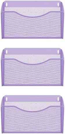 EasyPAG Wall File Organizer, Metal Mesh Hanging File Folder Holder for Letter/A4 Size Folders, Vertical Wall Mount Mail Sorter for Office Paperwork, Classroom, Purple - Image 2