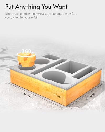 Couch Cup Holder Tray - Couch Organizer Caddy, Silicone Beach Caddy with Cup Holder, Sofa and Bed Drink Holder and Couch Tray Table for Snacks Beverage Remote (Gray) - Image 2
