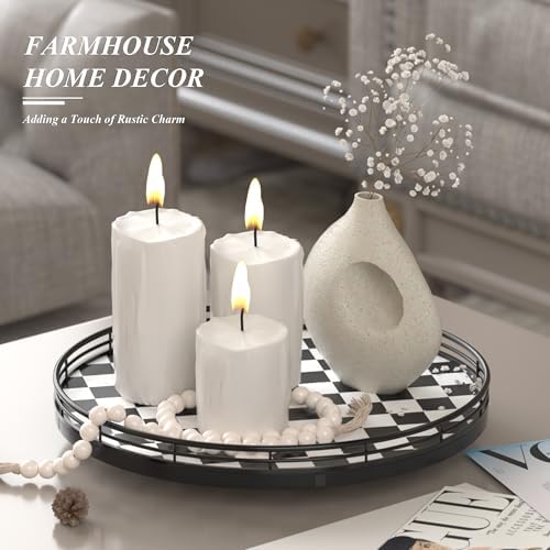 AMH 12 Inch Black and White Checkerboard Lazy Susan with Oak Wood Base - Image 3