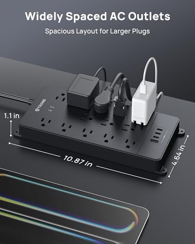 TROND Power Strip Surge Protector 10ft Cord, 4000J, 4 USB, ETL Listed,Black - Image 6