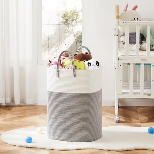 Laundry Basket,Woven Cotton Rope Laundry Hamper,Versatile Storage for Dirty Clothes,Baby Toys,and Blankets in Bathroom, Nursery,and Living Room (Grey, 100L) - Image 6