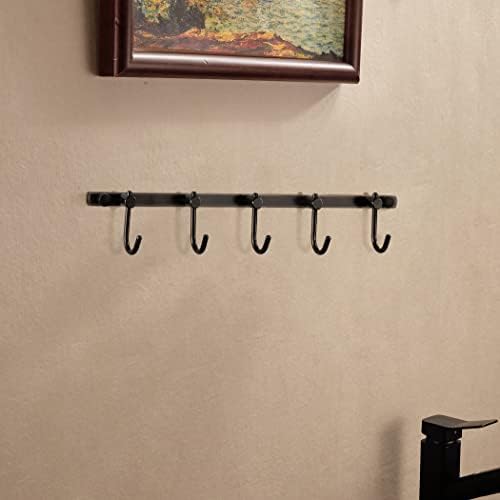 WINCASE Bronze Towel Hooks, Bathroom Rail Hook Rack Wall Mounted, Antique Oil Rubbed Brass Cloth Coat Rack with 5 Hooks Farmhouse - Image 3