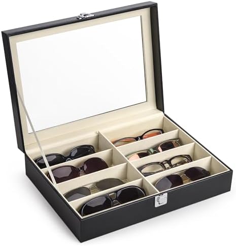 CO-Z Leather Multi Sunglasses Organizer for Women Men, Eyeglasses Eyewear Display Case with 8 Slots, Jewelry Watch Organizer, Sunglasses Jewelry Collection Case, Sunglass Glasses Storage Holder Box by CO-Z