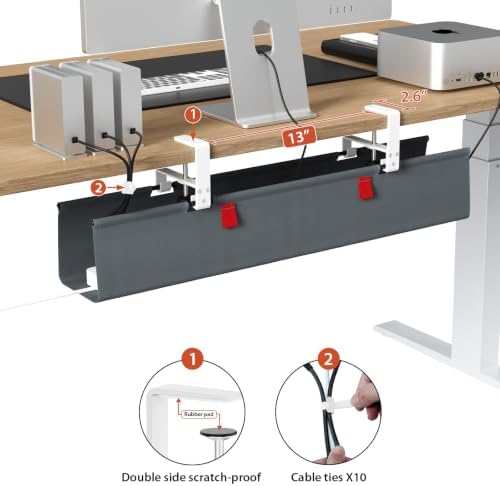 Univivi No Drill Under Desk Cable Management Tray, 28 inch Cable Management - Image 3