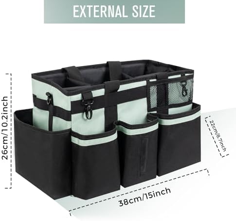 SCAVATA Wearable Cleaning Caddy, Cleaning Caddy Supplies Organizer with Handle & Shoulder Straps for Housekeepers, Under Sink & Car Cleaning Tool Organizers Bag with 4 Foldable Divider (Celadon) - Image 2