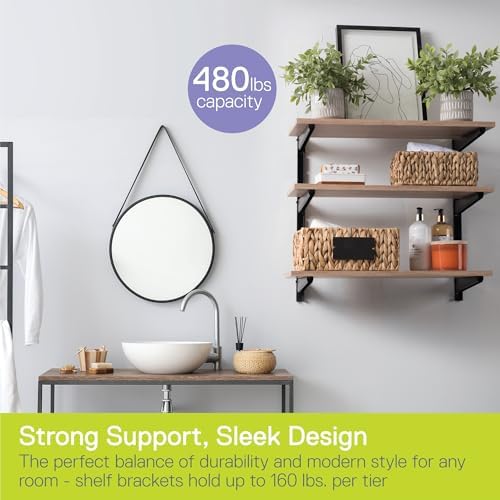 Minimalistic Black Shelf Brackets by Delta Cycle, Set of 6 Fully Adjustable 12-inch Heavy Duty Shelf Brackets, Holds Up to 480 lbs, Modern Shelf Bracket for Wood Shelves - Image 2