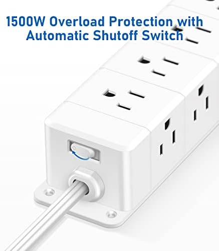 30W Under Desk Power Strip with Switch 12 Outlet 4 USB 1200J 6FT White - Image 5