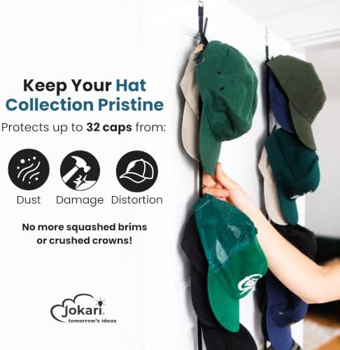 Jokari Over the Door Cap Rack Organizer 2 Pack Holds Up to 32 Baseball Hats - Image 2