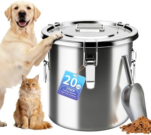 20 lb Stainless Steel Dog Food Storage Container, Airtight Metal Pet Food Storage Bin with Lid and Scoop, Large Dog Food Container for Dry Food, Keep Fresh, Easy to Clean by PawtyPets
