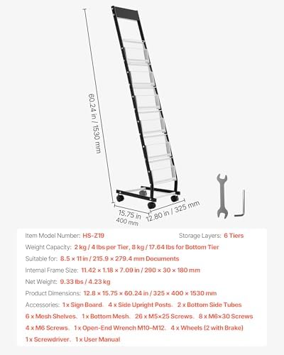 VEVOR Brochure Display Rack, Narrow 6-Tier Magazine Literature Display Stand with Wheels, Metal Floor Standing Magazine Rack, Movable Newspaper Catalog Holders for Shop Exhibitions Office (6 Pockets) - Image 7