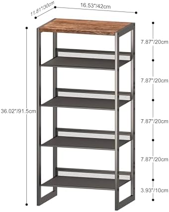CHEMPFR Narrow 5-Tier Shoe Rack, Slim Space-Saving Shelf with Decorative Wood Top & Steel Mesh, Entryway/Closet/Dorm Organizer, 16.5x11.8x36 Inches - Image 3