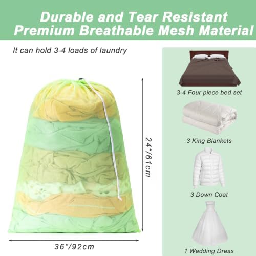 2 Pack Mesh Travel Laundry Bag 24" x 36"Extra Large Dirty Clothes Organizer - Image 2