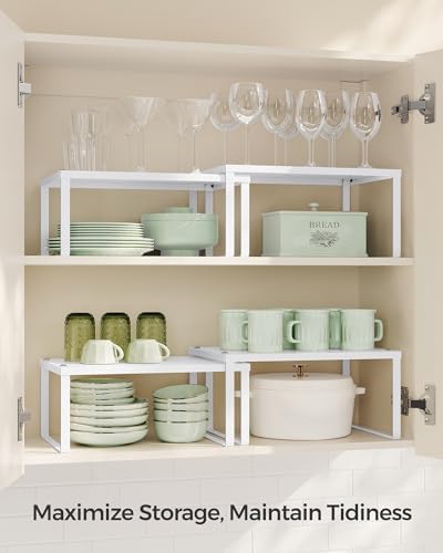 SONGMICS Set of 4 Metal Spice Racks, Stackable Expandable Shelf Risers - Image 3