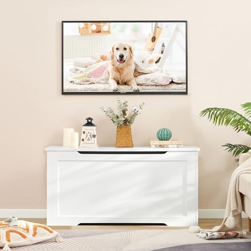 usikey 39.4” Toy Chest, Toy Box for Living Room, Storage Chest with 2 Safety Hinges, Lift Top Storage Bench, Storage Trunk, for Bedroom, Entryway, White - Image 4