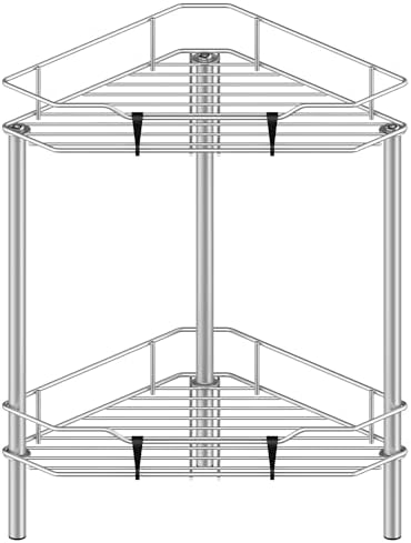 HuggieGems Metal Floor Standing Corner Shower Caddy, Gray, 2 Tier by HuggieGems