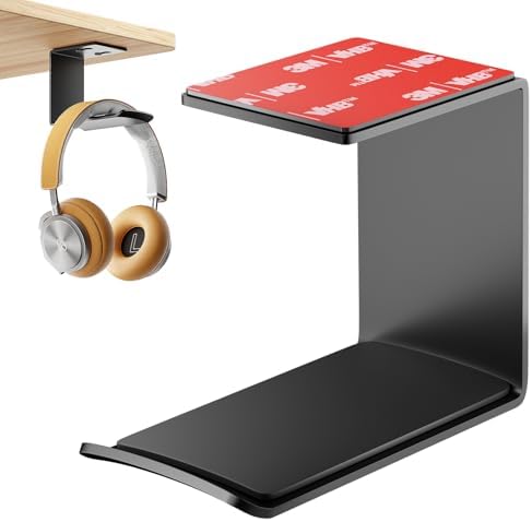 Aluminum Headphone Hanger, Under Desk Adhesive Mount, 10 lb Capacity by Yocice