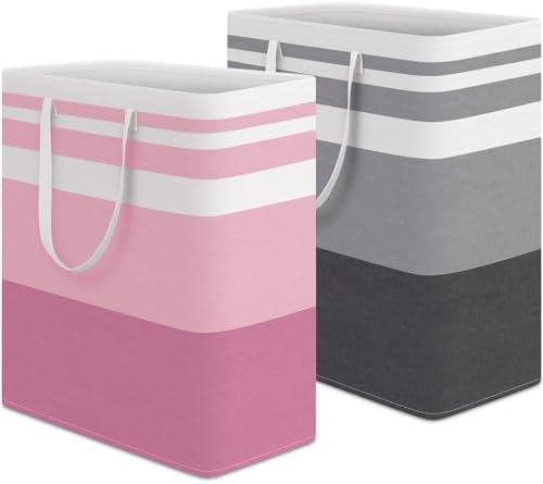 HomeHacks 2 Pack Laundry Baskets, Laundry Hampers Bags (Grey+Pink 100L) by HomeHacks