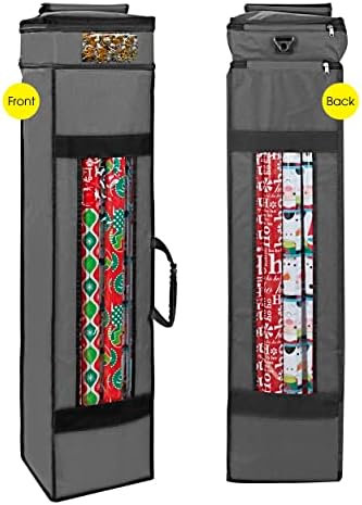 ProPik Wrapping Paper Storage Bag with Pocket and Handles Including Hanging Loop Heavy Duty Material with Clear Window 47 x 10 x 10 Inch Fits 40 Inch Long Rolls (Gray, 1 Count) by ProPik