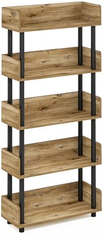 Furinno TURN-N-TUBE 5-Tier Display Shelf, Storage Shelves, Book Shelf, Open Shelves with Rounded Corner Top Edges, for Organization and Storage, Living Room, Home Office, Flagstaff Oak - Image 6