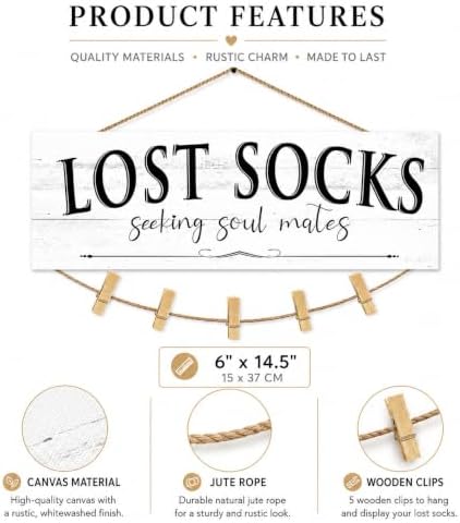 Laundry Room Signs Lost Socks Hanging Decor Wall 6" x 14.5" - Image 3