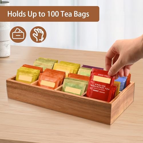 Acacia Wood Tea Bag Organizer with 8 Slots – Tea Bag Holder and Tea Organizer, Sugar Packet Storage for Countertops - Image 5