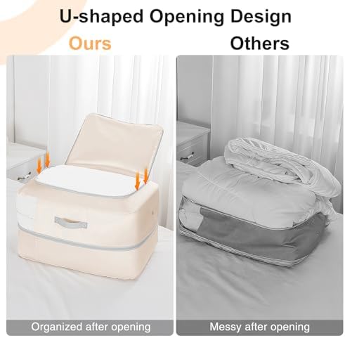 Comforter Storage Bag - 110L Large Capacity Blanket Storage Bags 2-Layer Ultra Space Saving Self Compression Organizer, Washable Compression Bags for Storage Comforter Blanket, 1-Pack, Beige - Image 4