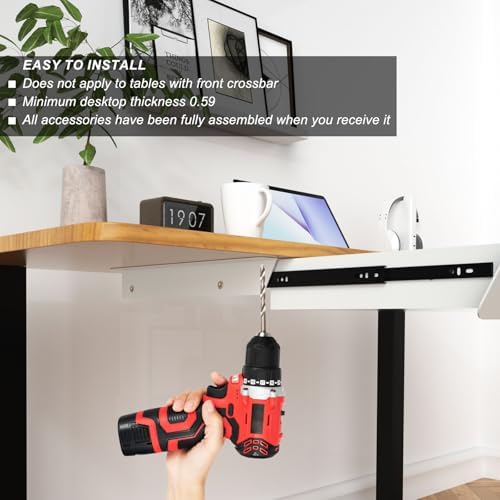 White Under Desk Drawer with Removable Tray, 22.4" Wide 2-in-1 Organizer – 60° Ergonomic Tilt, 4-Compartment Insert for Pens, Phones & Cables, Ball Bearing Slides, for Home Office & Student Desk - Image 6