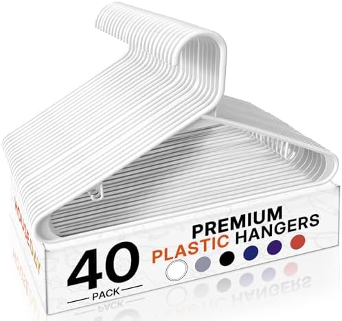 HOUSE DAY White Plastic Hangers 40 Pack, Slim Space-Saving Clothes Hangers by HOUSEDAY