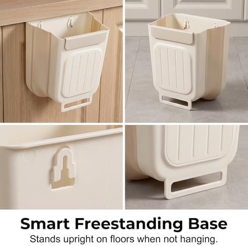 Foldable Hanging Kitchen Trash Can, Wall Mounted Trash Can, Cabinet Door Garbage Bin, Space Saving Plastic Waste Bin for Kitchen, Bathroom & Bedroom (Gray, 11L) - Image 3