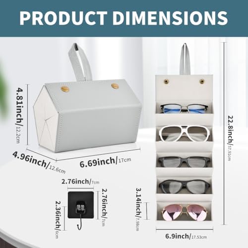 5 Slots Travel Sunglasses Organizer Holder, Foldable Travel Sunglass Case - Image 2
