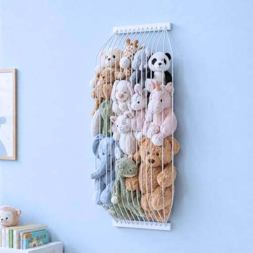 Stuffed Animal Storage Wood Soft Toy Storage for Kids Room，Wall Mount Door Hanging Stuffed Animal Toy Organizer Shelf for Nursery Play Room White -Patent by VOMELON
