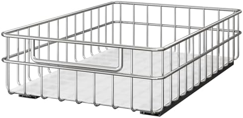 Pull out Cabinet Organizer, Stainless Steel 1-Pack (9.8"W x 16.5"D) Full-Extension Slide out Drawer, Adhesive Roll out Can Spice Storage Basket Shelf Rack for Pantry, Kitchen, Bathroom, Home Closet by Kitstorack
