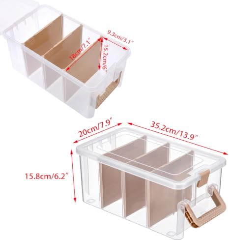 BTSKY Clear Plastic Dividing Storage Box with 4 Deep Compartment Sewing Box - Image 3