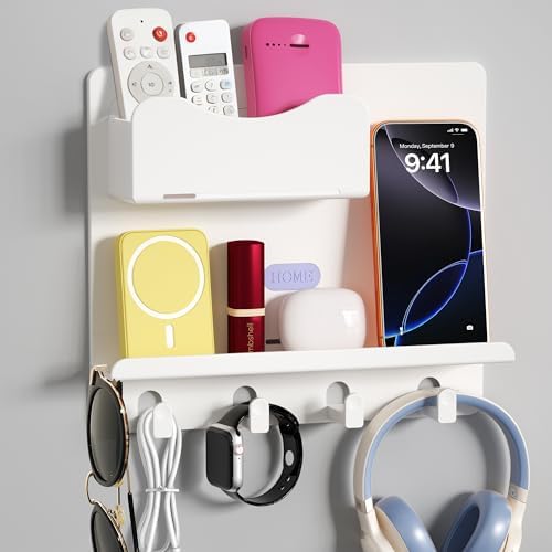 Floating Shelves for Bedside Shelf Accessories Organizer, Wall Mount Self Stick On, Cute Room Decor Aesthetic, Girls Room Decor, Cool Stuff for Bedroom Storage and Organization White by CHENYAOAI