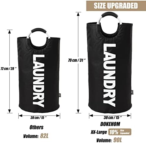 DOKEHOM 90L Large Laundry Basket Bag, Collapsible Tall Hamper, Black - Image 3