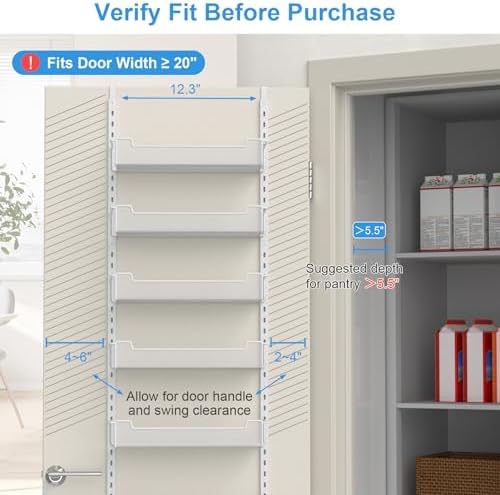 VyGrow 12.3" W Narrow Over the Door Pantry Organizer, 8-Tier Over the Door Organizer with Adjustable Basket, Pantry Door Organization for Pantry Kitchen Storage Room Spice Rack, White - Image 5