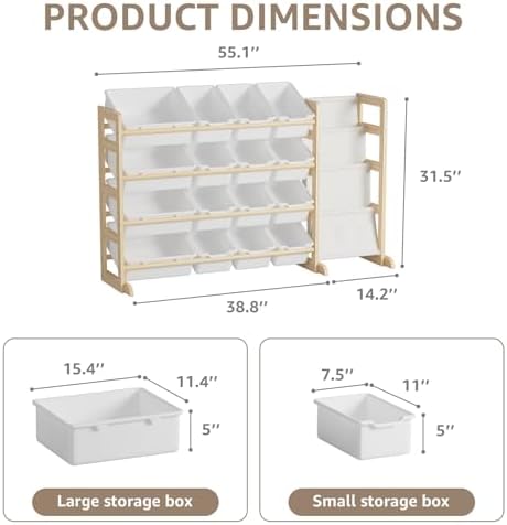 NUTIKAS Toy Storage Organizer with Bookshelf - Wooden 16 Bins Kids Toy Organizer Rack, Solid Pine Wood, Toys Box for Toddler, Playroom, Living Room, Bedroom, Nursery - Image 6