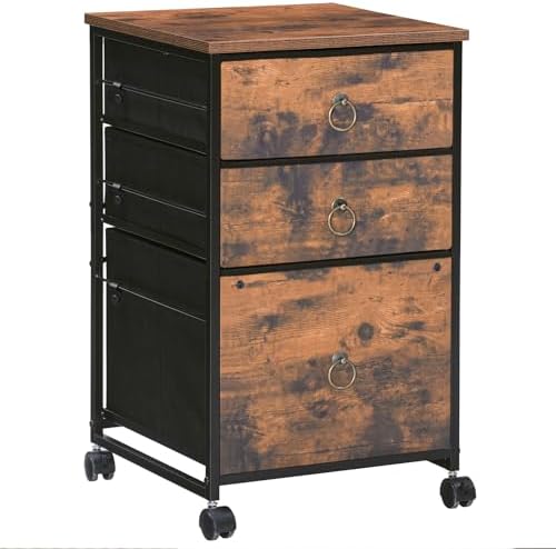 HOOBRO 3-Drawer Mobile File Cabinet, Vertical Filing Cabinet, Under Desk Cart with Drawers for Home Office, Rolling Printer Stand, A4/Letter-Sized, Fabric Drawer, Rustic Brown BF30WJ01 by HOOBRO