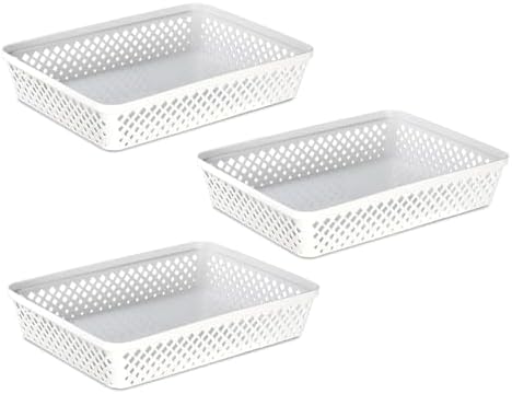 Glad Plastic Storage Basket Set - Multipurpose Drawer Trays, Kitchen Pantry Containers, and Bathroom Bins - 3 Pack Large Organizers, White by GladTrashFoodStorage