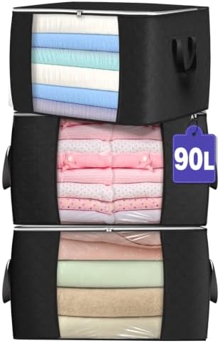 90L Large Storage Bags, 3 Pack Clothes Storage Bins Closet Organizers by BuddingJoy-BuildaJoyfulLifeforYou