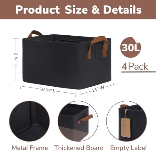 CHICVITA 30L Large Fabric Closet Baskets for Shelves, 4Pack, Black - Image 6